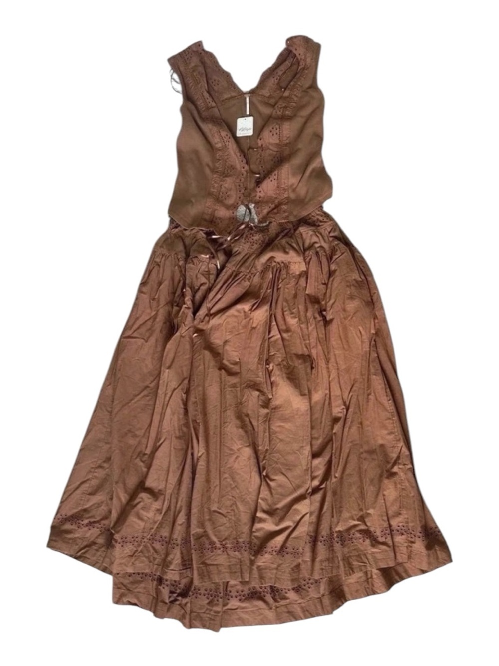 Free People Copper Brown Eyelet Maxi Skirt Set
